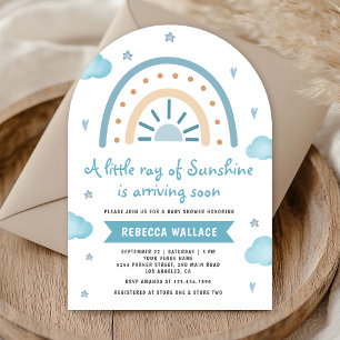 Invitation Petite Fête Bébé Arc-en-Ciel Bohème Sunshine Bleu
