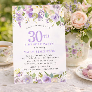 Invitation PETITE Fête d'anniversaire 30 ans Fleurs de rose v