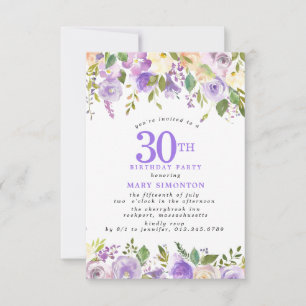 Invitation PETITE Fête d'anniversaire 30 ans Fleurs de rose v