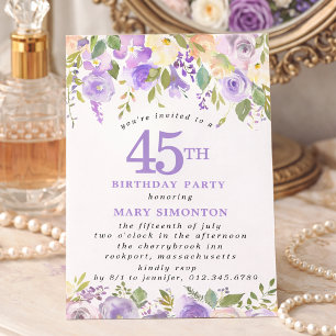 Invitation PETITE Fête d'anniversaire 45 ans Fleurs de rose v