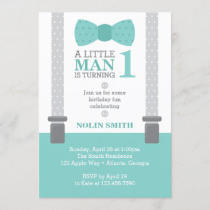 Invitation Petite fête d'anniversaire d'homme, Teal, gris,