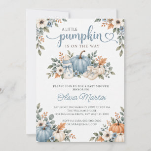 Invitation Petite Fête de Bébé Citrouille Bleue Aquarelle d'A