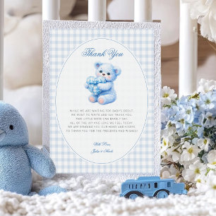 Invitation Petite Fête de Naissance Ourson en Vichy Bleu