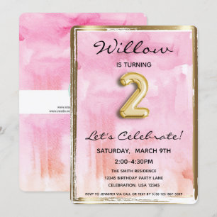 Invitation Petite fille 2e anniversaire rose et or