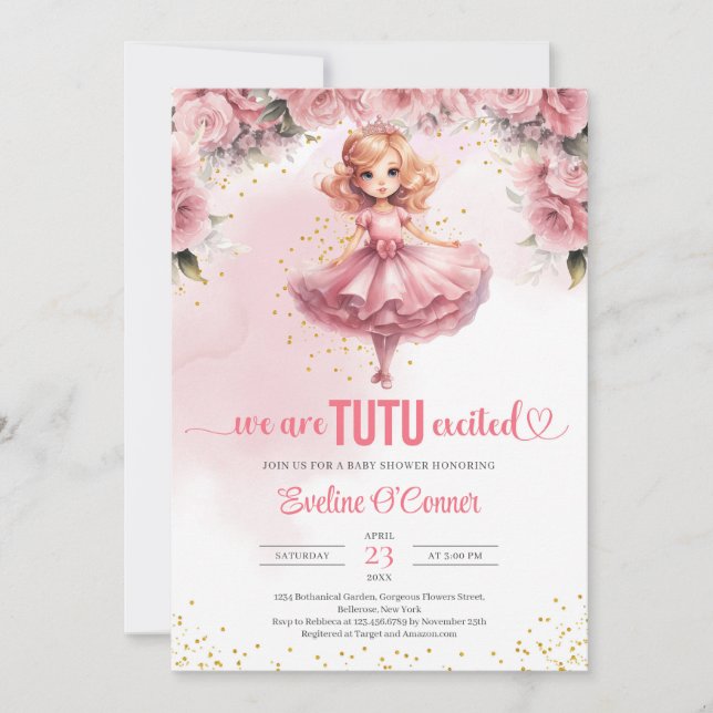Invitation Petite fille avec tutu ballerine robe Baby shower (Devant)