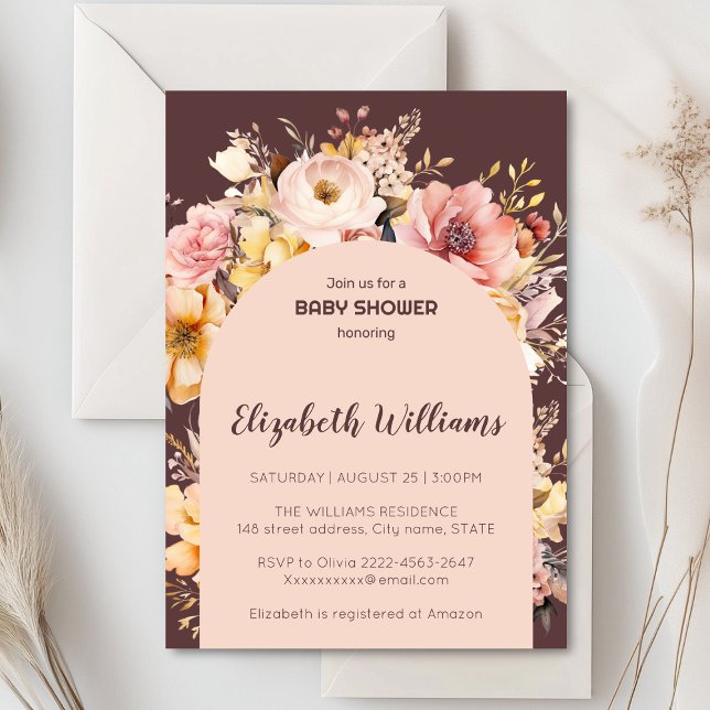 Invitation Petite fille baby shower de pivoines rose vierge (Blush pink and peach peonies watercolor girl baby shower invitation )
