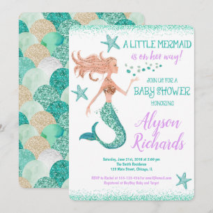 Invitation Petite fille baby shower de sirène sous la mer
