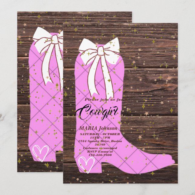 Invitation Petite fille Bootie Baby shower en bois Brown Invi (Devant / Derrière)