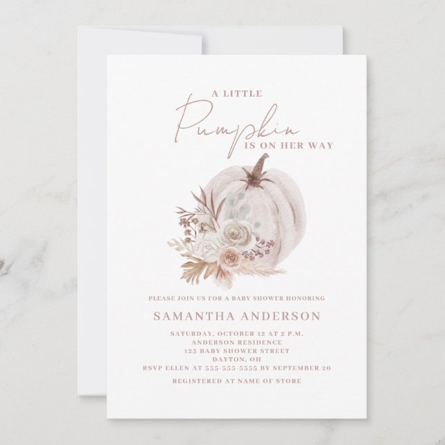 Invitation Petite fille Citrouille Boho Baby shower Invitatio (Devant)