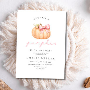 Invitation Petite Fille Citrouille Fête de Bébé Rose Ruban Ci