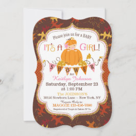 Invitation Petite fille Citrouille Leaves Baby shower automne