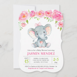 Invitation Petite fille d'arachide Eléphant Baby shower Invit