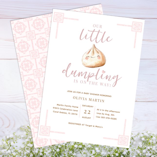 Invitation Petite fille en Aquarelle rose Dumpling Baby showe (Adorable Dumpling Baby Shower Invitation - PINK)