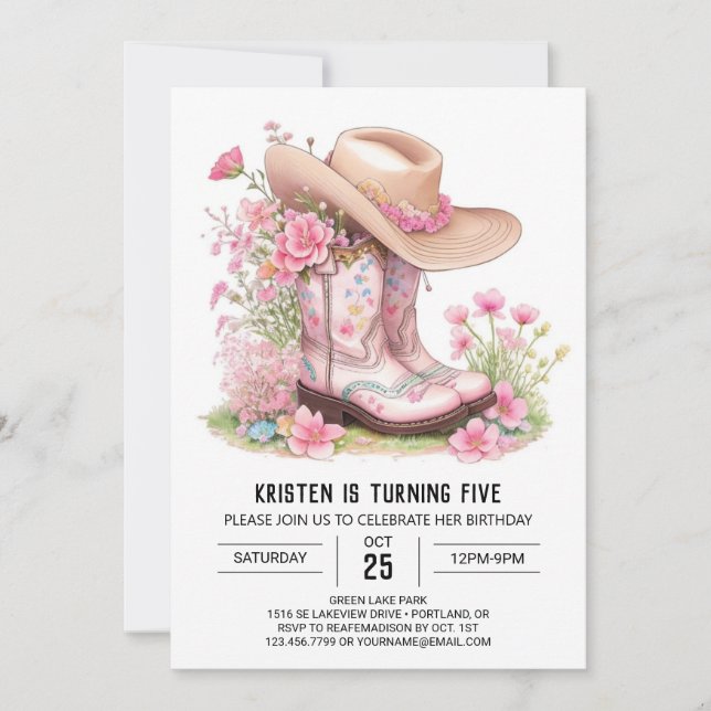 Invitation Petite fille et cactus Anniversaire (Devant)