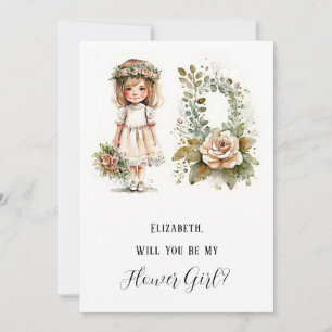 Invitation Petite fille et Floral serez-vous ma fille de fleu