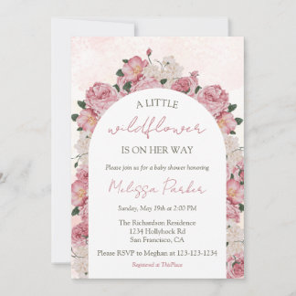 Invitation Petite fille Fleur sauvage Baby shower floral élég