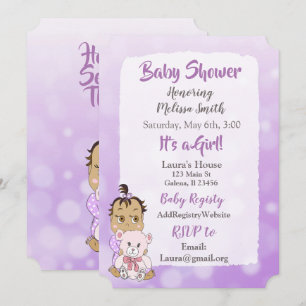 Invitation Petite fille hispanique avec ours en peluche Baby