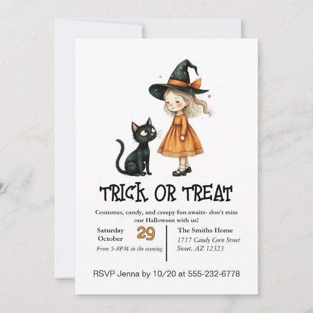 Invitation Petite Fille Mignonne Et Son Chat (Devant)