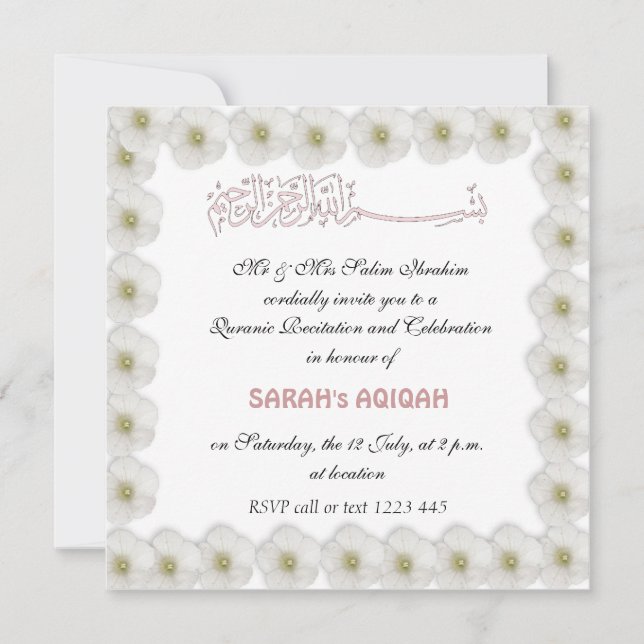 Invitation Petite fille musulmane Aqiqah (Devant)