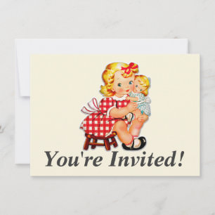 Invitation Petite fille retro vintage poupée