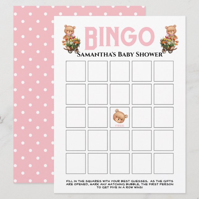 Invitation Petite fille rose en peluche (Devant / Derrière)