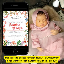 Invitation Petite fille rose Fleur sauvage Musulmane annonce