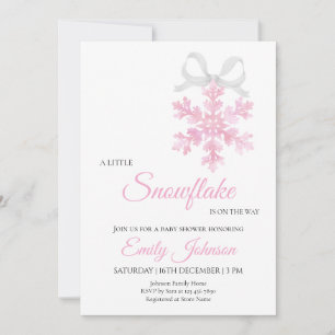 Invitation Petite Fille Rose Flocon de Neige Baby Shower