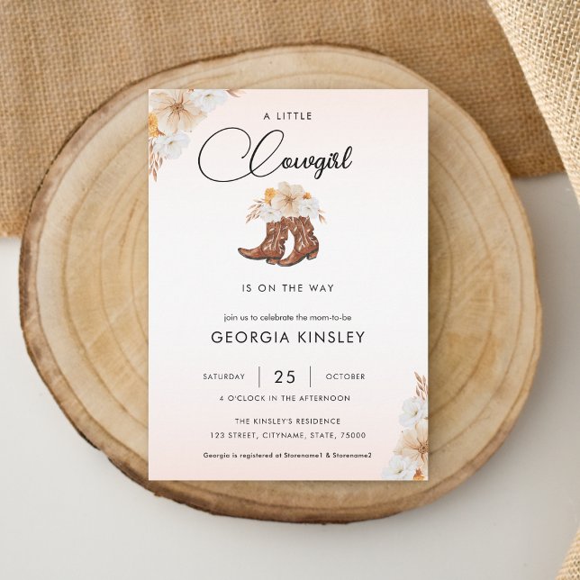 Invitation Petite fille rose florale Baby shower occidental (Créateur téléchargé)