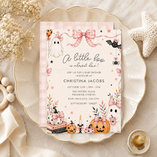Invitation Petite Fille Rose Gingham Halloween Baby Shower