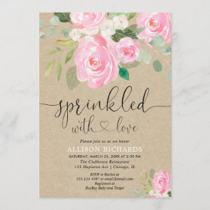 Invitation Petite fille rose rousse et florale saupoudrée