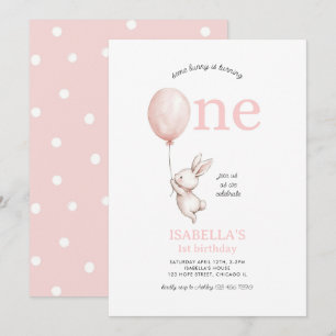 Invitation Petite fille rosée Bunny Printemps Pâques 1er anni