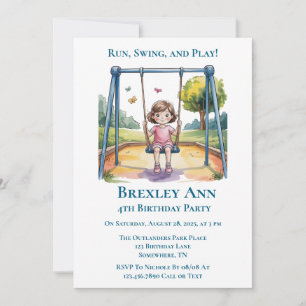 Invitation Petite fille sur une neige fête de 4e anniversaire