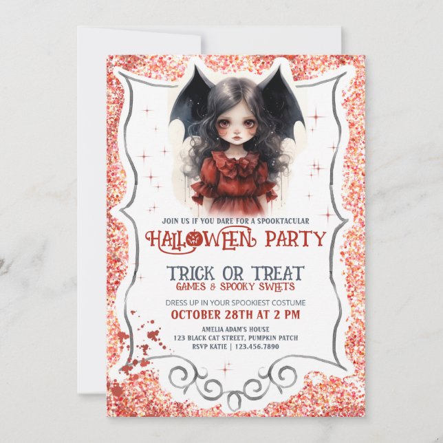 Invitation Petite fille vampire Gothique Halloween (Devant)