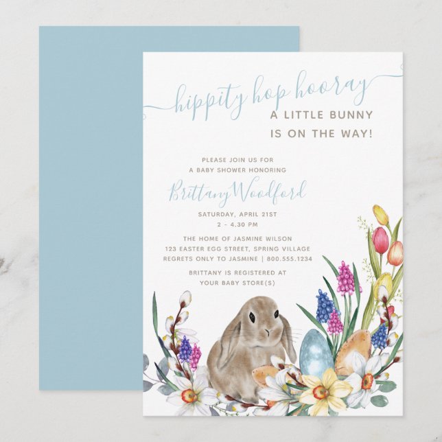 Invitation Petite fleur de printemps Bunny et Baby shower de  (Devant / Derrière)