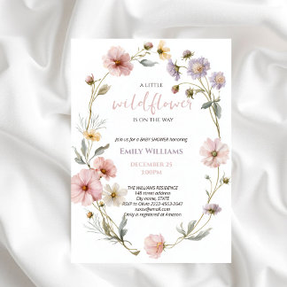 Invitation Petite Fleur Sauvage Baby Shower Rose Pâle Floral