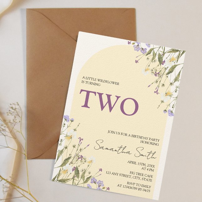 Invitation Petite Fleur sauvage esthétique fille 2e anniversa (Little wildflower is turning two, 2nd birthday girl invitation)