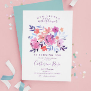 Invitation Petite Fleur Sauvage Fête d'anniversaire Violet