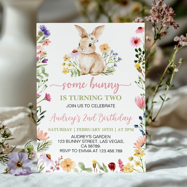 Invitation Petite Fleur sauvage lapin fille Anniversaire (Créateur téléchargé)
