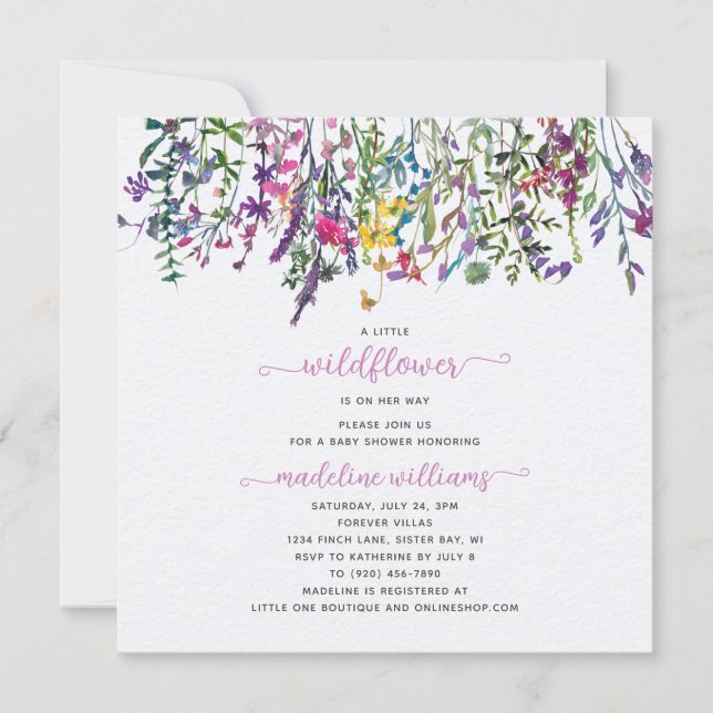 Invitation Petite Fleur sauvage Sur Son Chemin Baby shower (Devant)