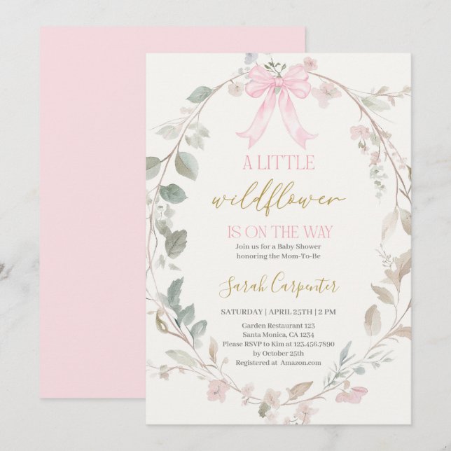 Invitation Petite Fleur sauvage sur son chemin Baby shower fi (Devant / Derrière)