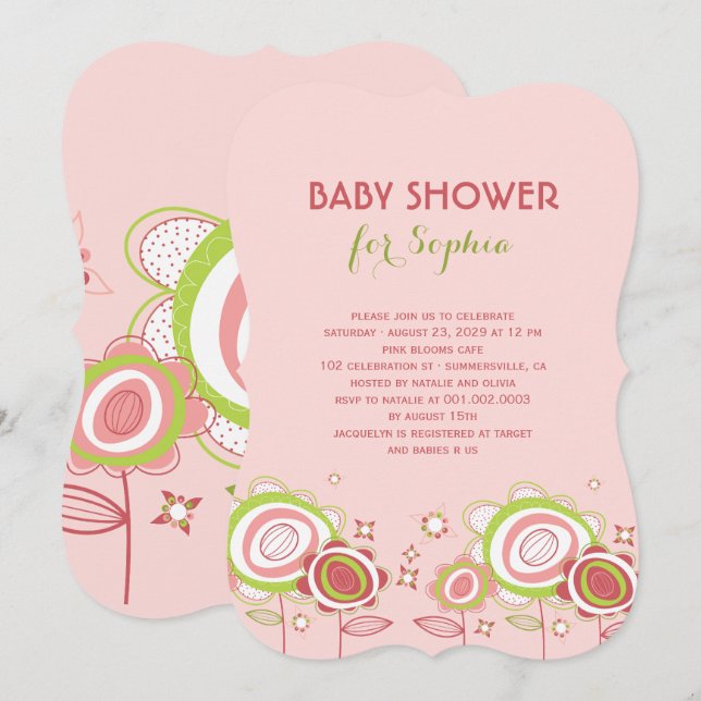Invitation Petite fleurs rose douce Baby shower floral fille (Devant / Derrière)