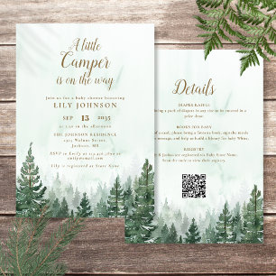 Invitation Petite forêt de campeur Tout en un QR Baby Shower