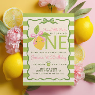 Invitation Petite Frangette Verte Fruit Citron Fête de 1er An
