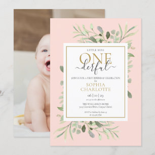 Invitation Petite Mademoiselle ONEderful Fille Rose 1er Anniv