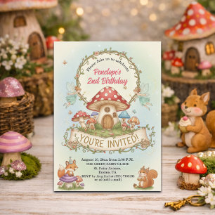 Invitation Petite Maison de Fées Champignons 2e Anniversaire