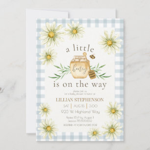 Invitation Petite Miel En Route Baby Shower Vichy Bleu