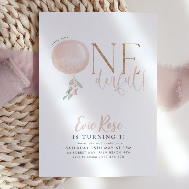 Invitation Petite Miss ONE derful Girl 1er anniversaire Invit (Créateur téléchargé)