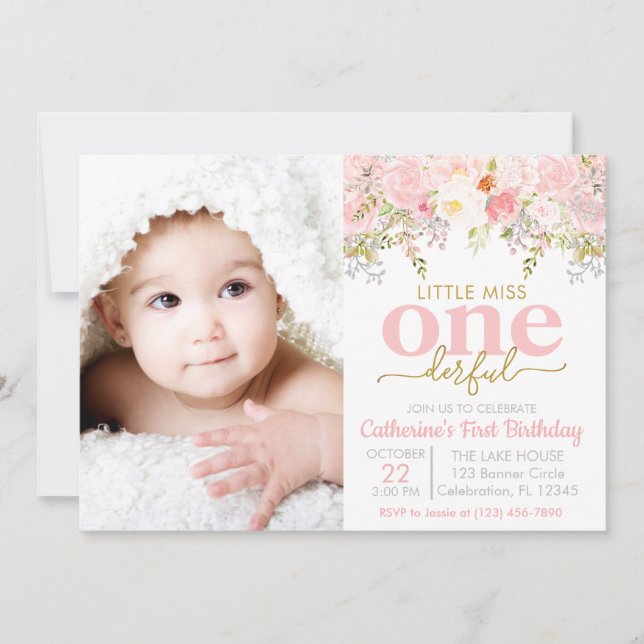 Invitation Petite Miss ONE derful Girl 1er anniversaire Invit (Devant)