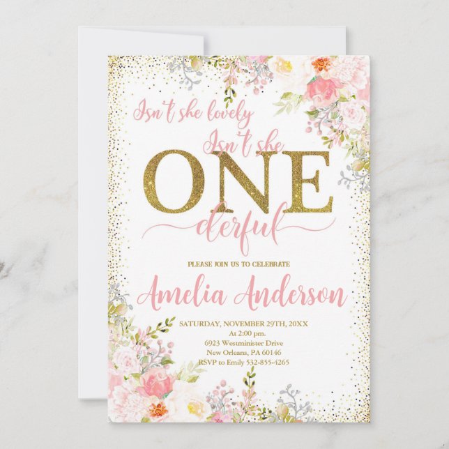 Invitation Petite Miss Onederful Anniversaire, 1er anniversai (Devant)