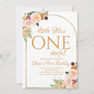 Invitation Petite Miss Onederful Boho Flowers Anniversaire